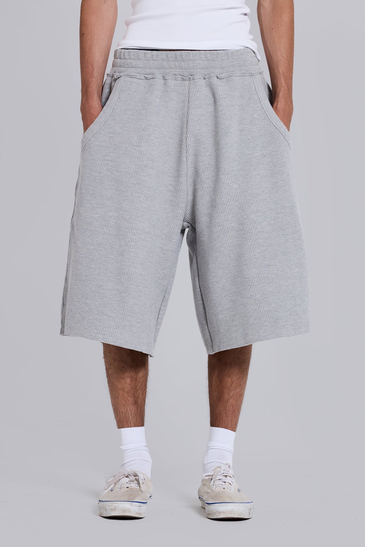 Shorts de chándal Monster de punto gofre gris jaspeado
