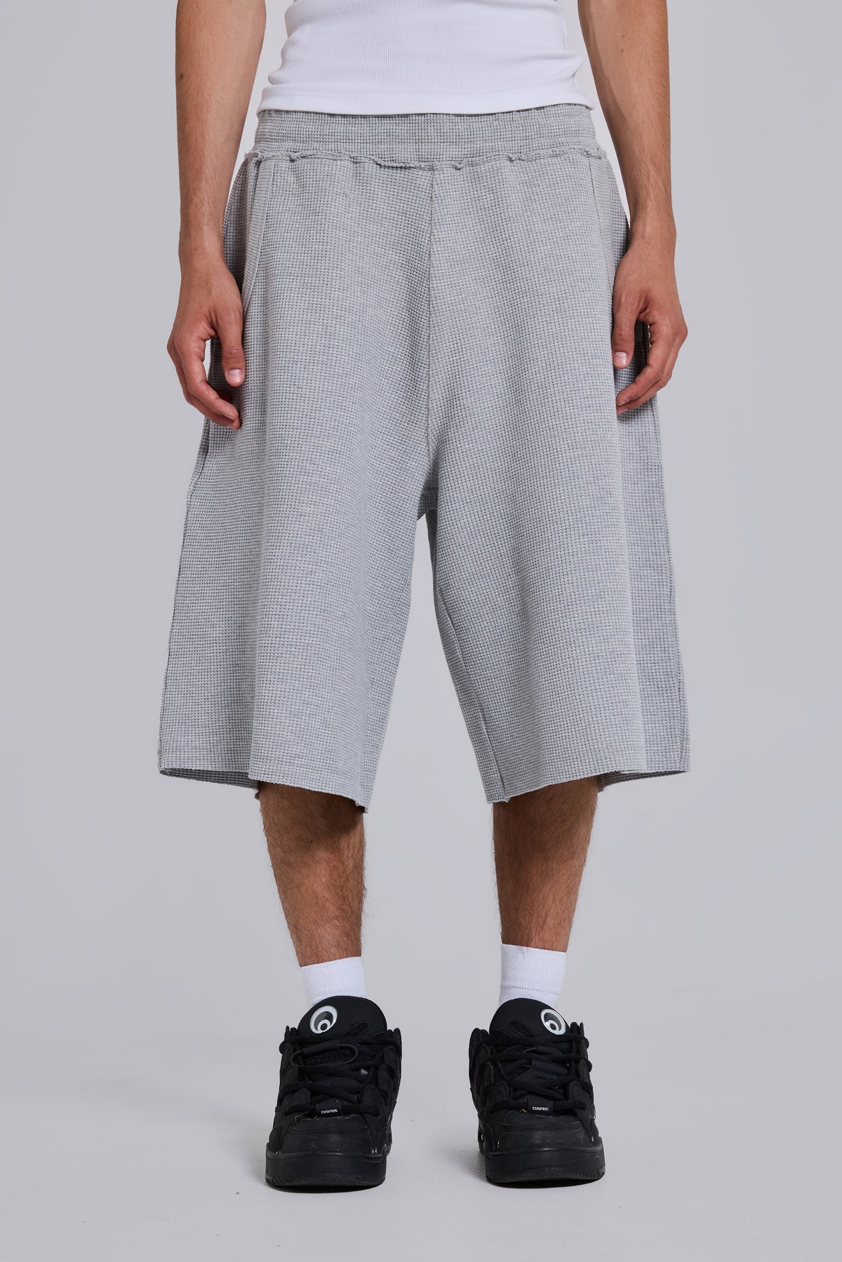Shorts de chándal Monster de punto gofre gris jaspeado