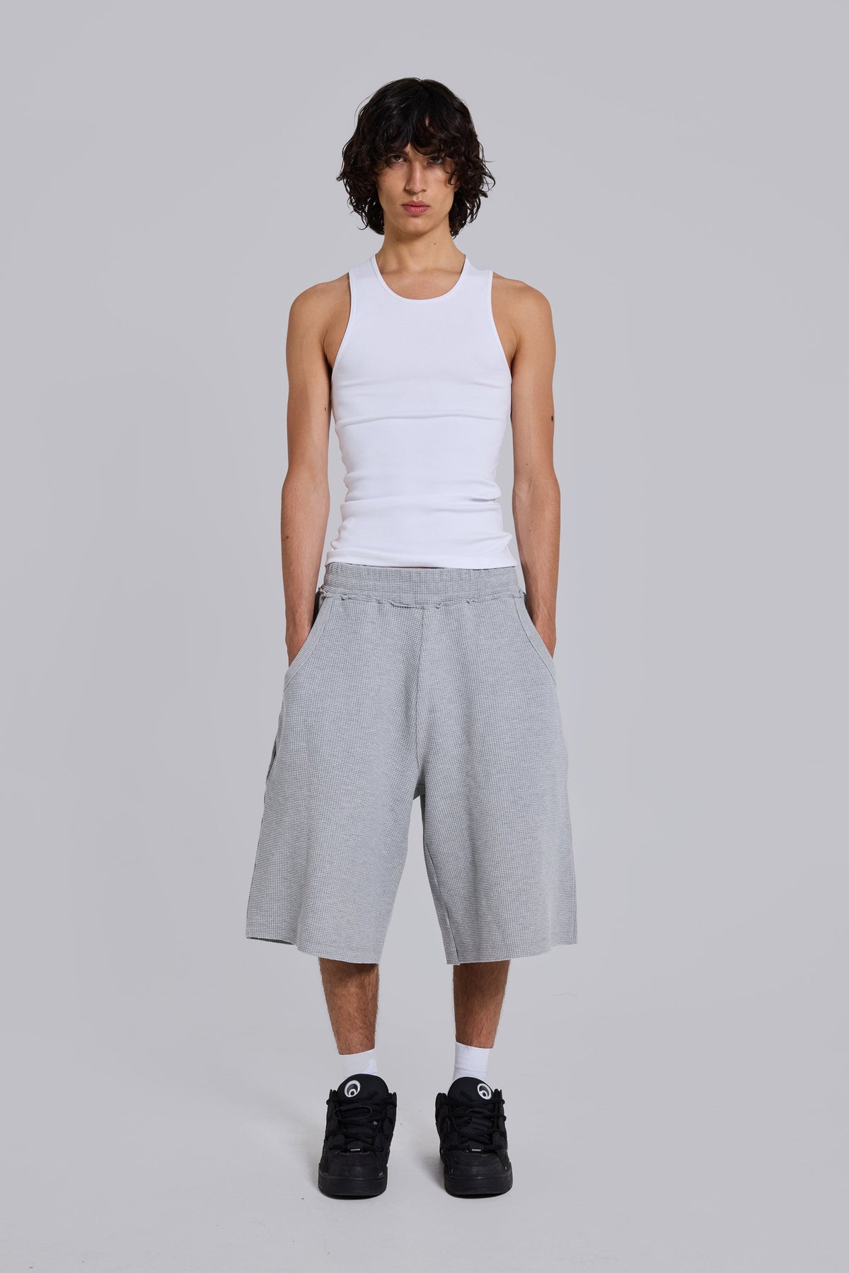 Shorts de chándal Monster de punto gofre gris jaspeado