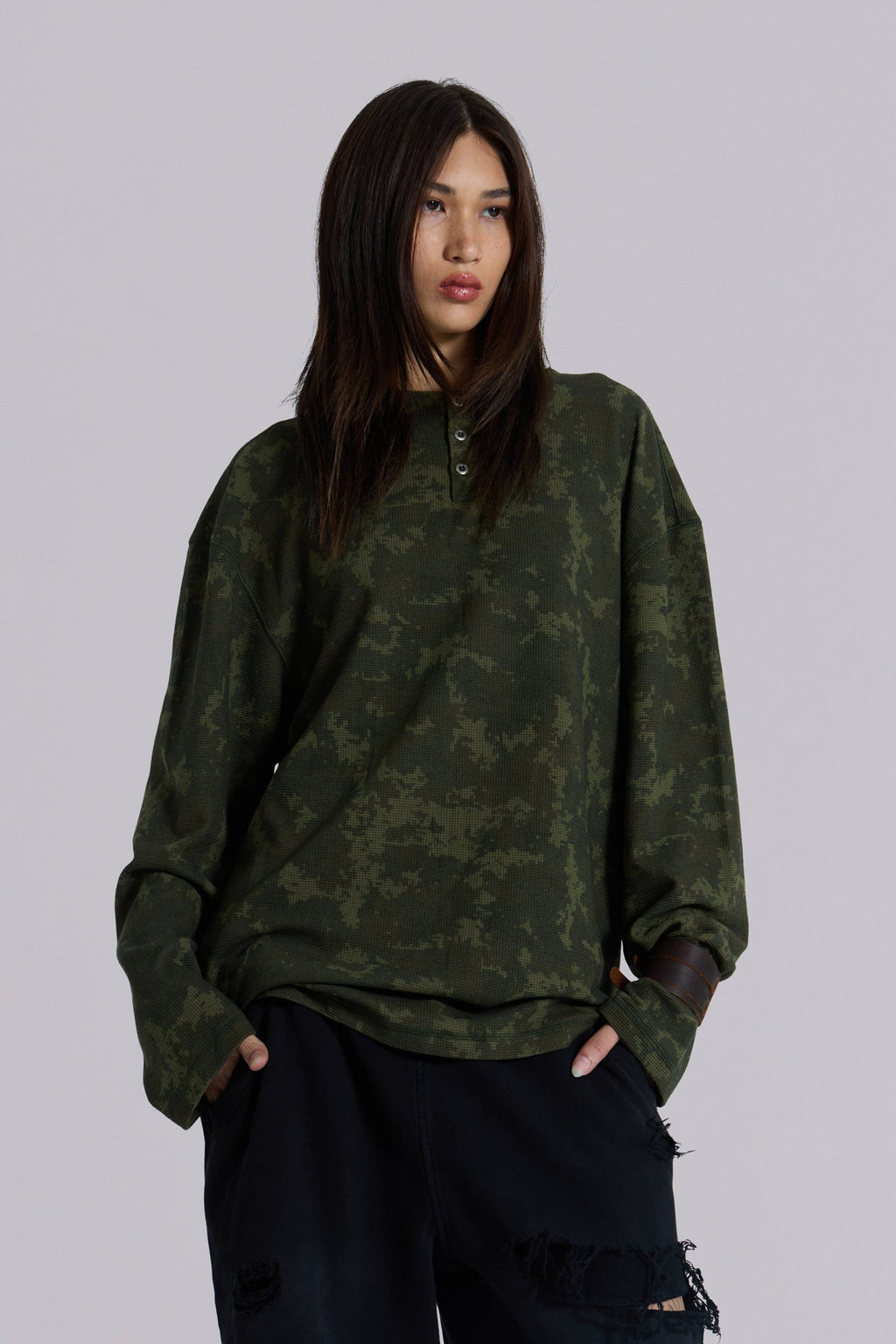 Digi Camo Waffle Henley Top