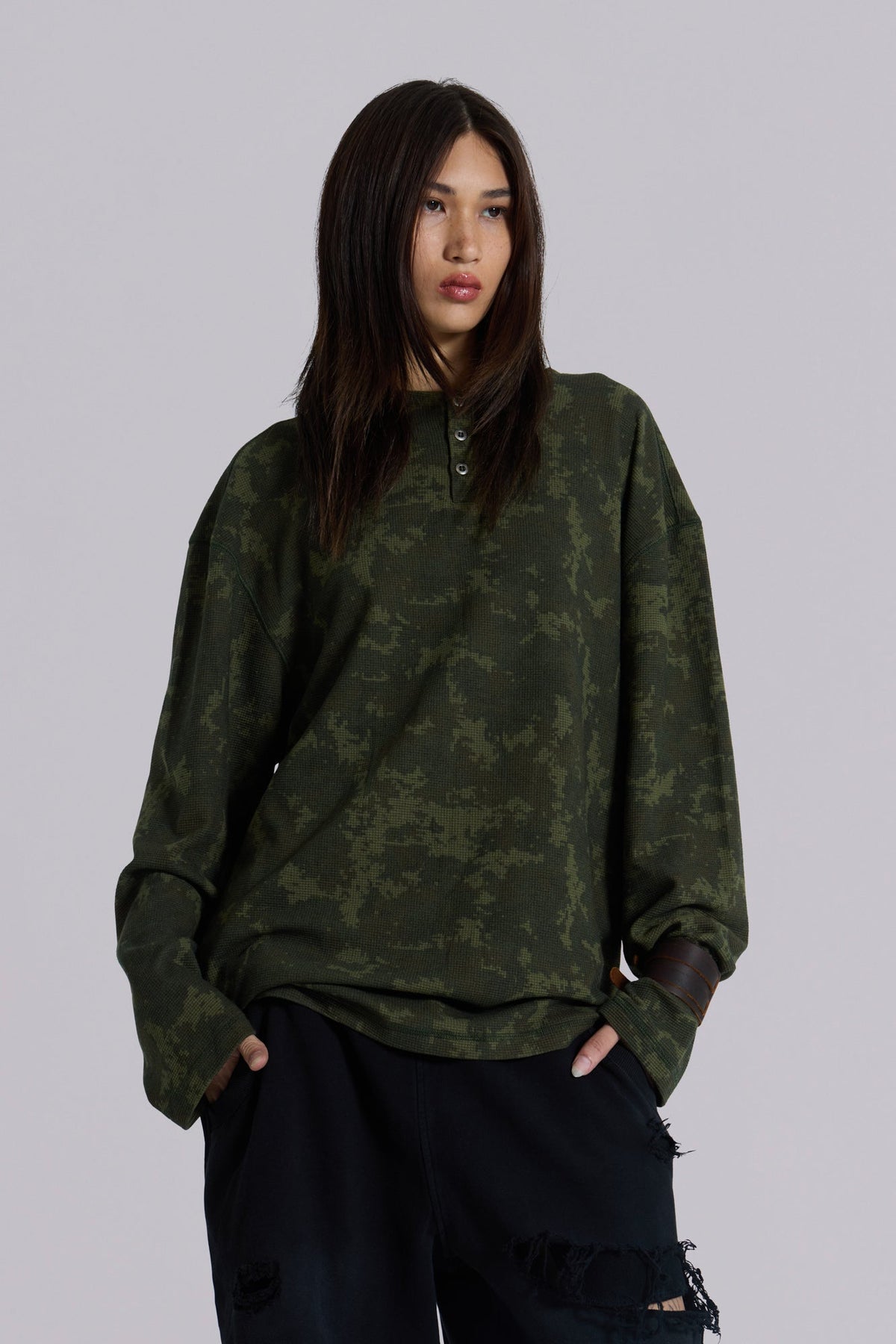 Digi Camo Waffle Henley Top