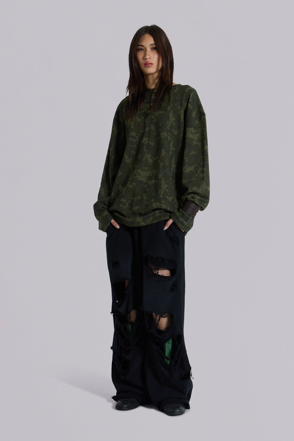 Digi Camo Waffle Henley Top