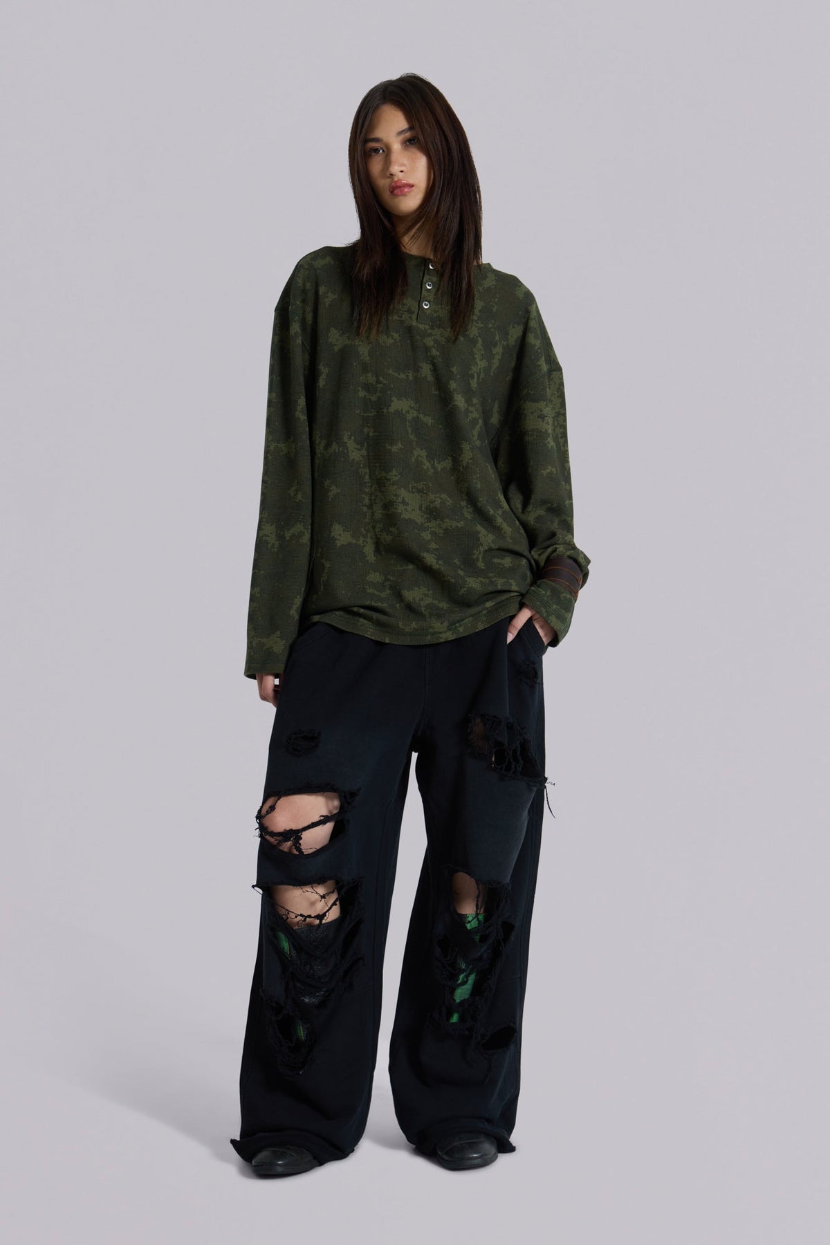 Digi Camo Waffle Henley Top