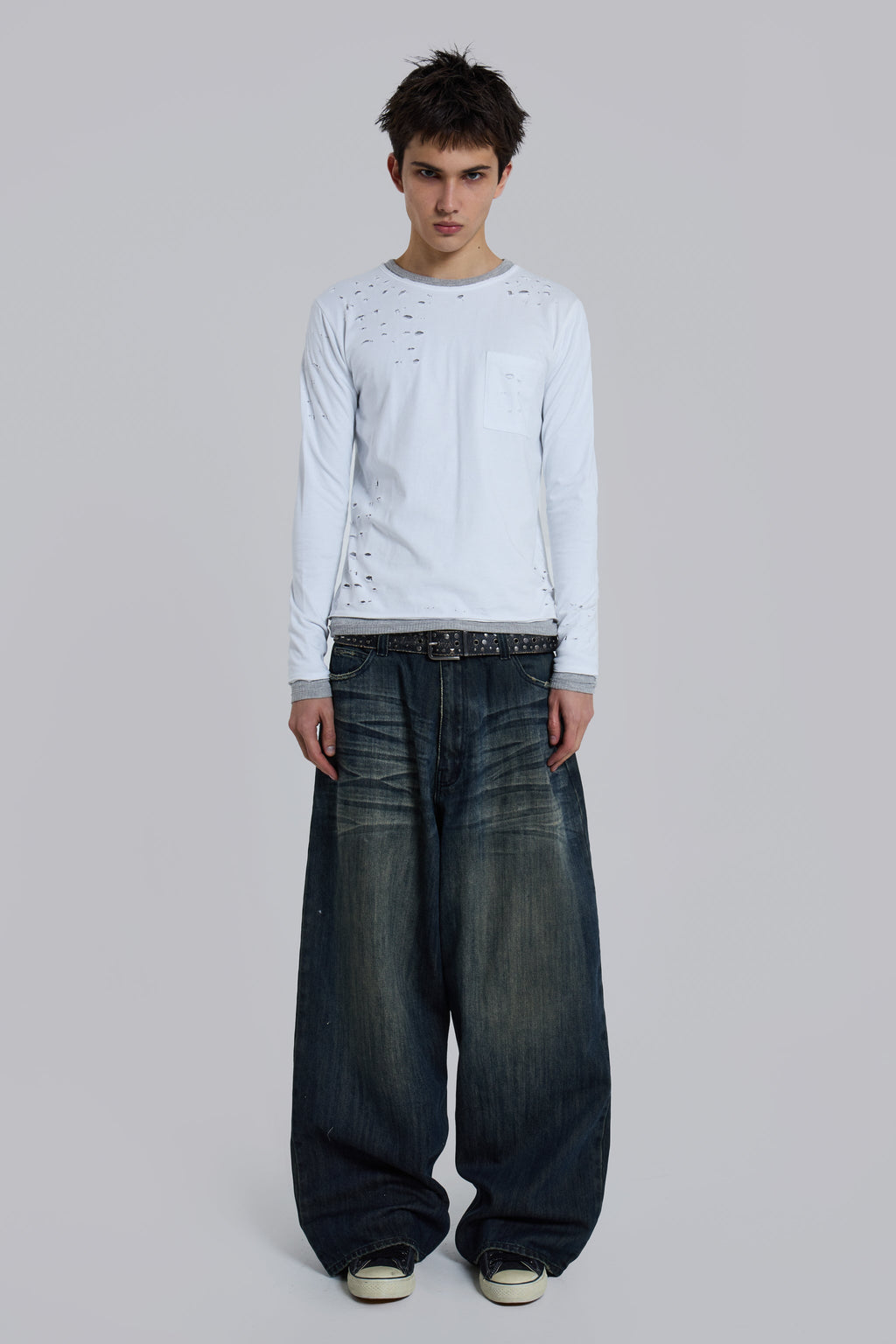 Distressed Double-Layered Waffle Top