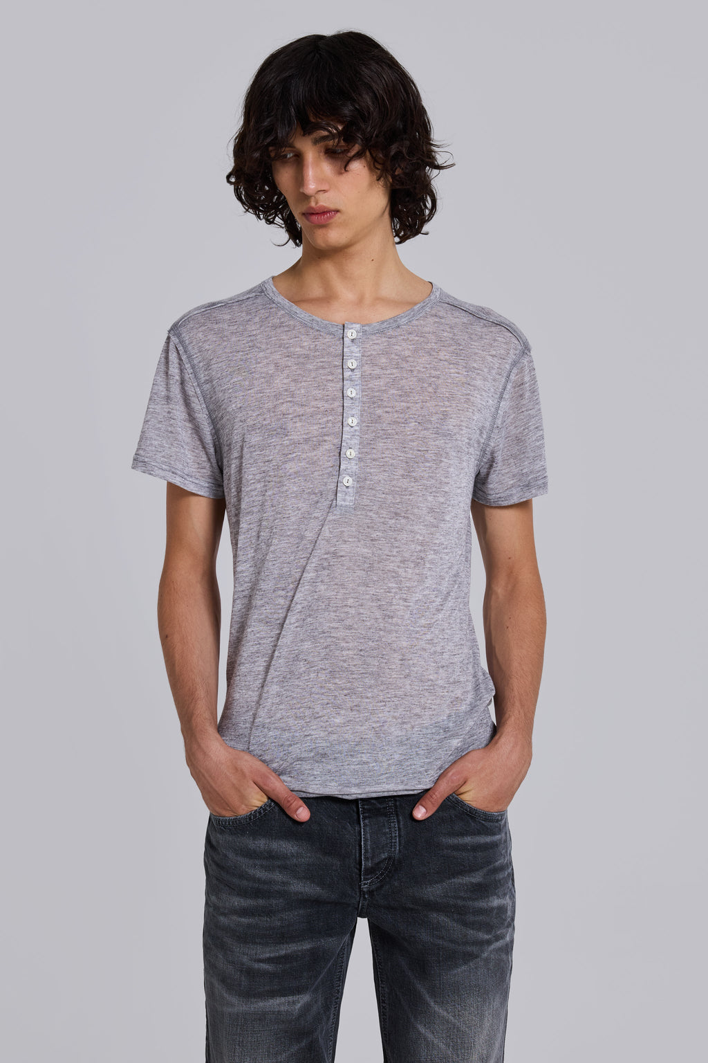Grey Marl Haze Henley T-Shirt