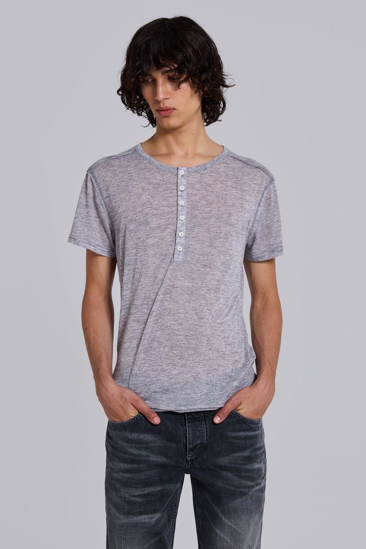 Grey Marl Haze Henley T-Shirt