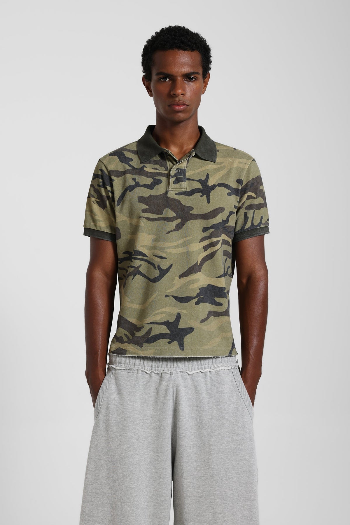 Washed Camo Polo Top