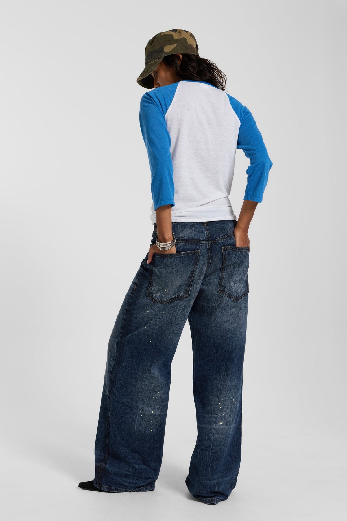 Blue Los Angeles Distressed Raglan Top