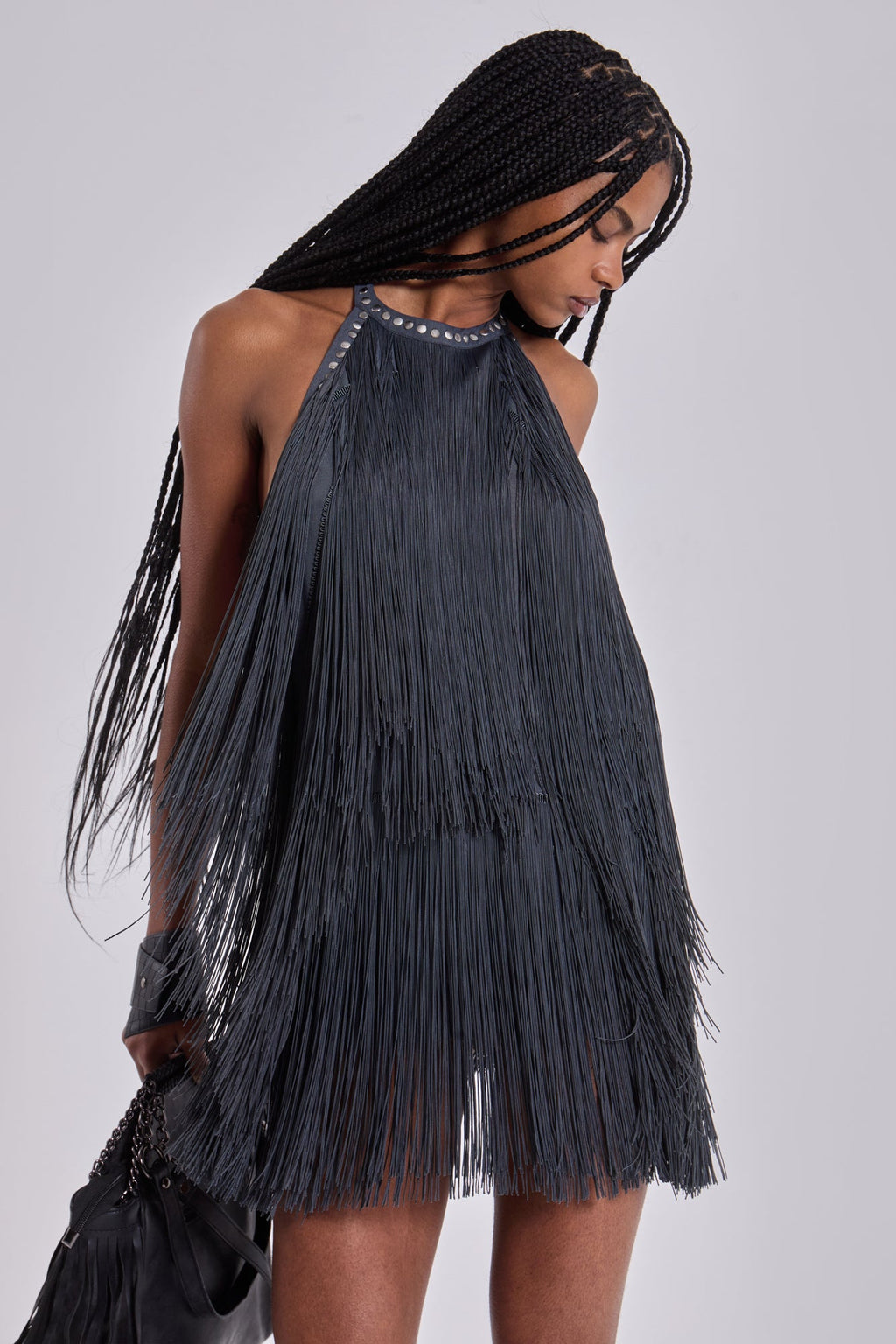 Vadra Backless Fringe Mini Dress