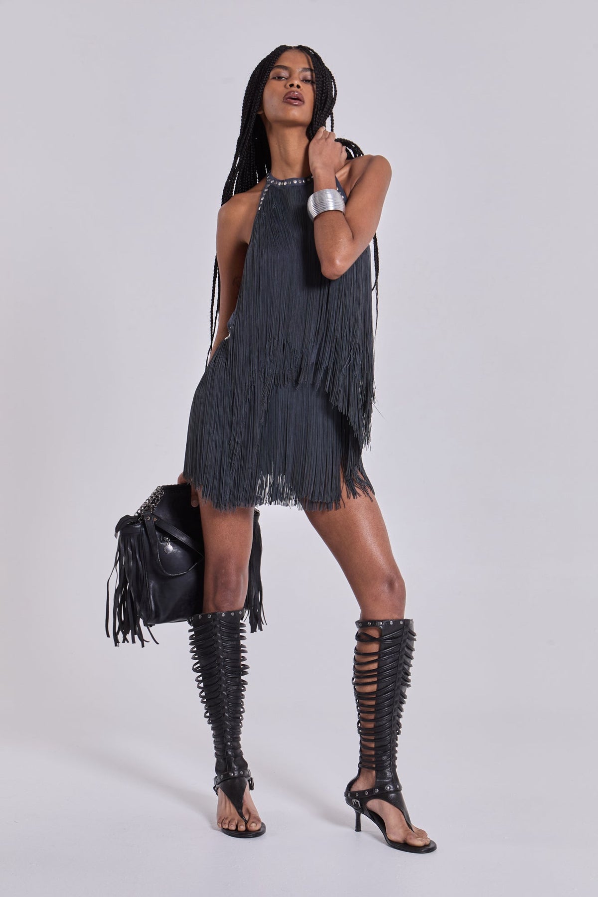 Vadra Backless Fringe Mini Dress