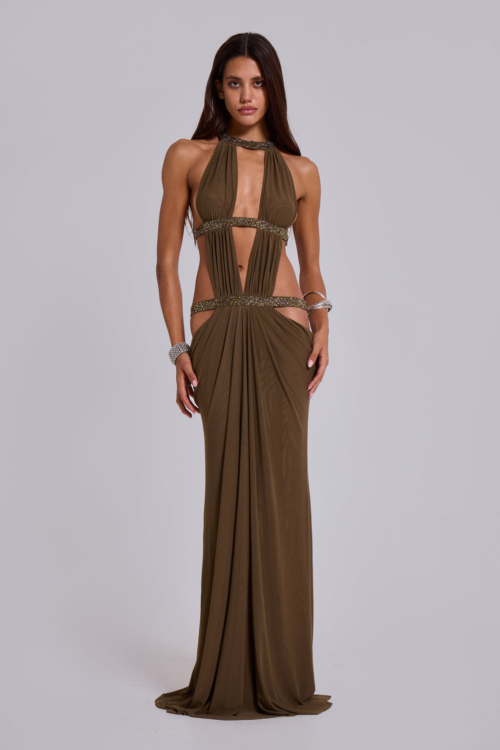 6AM Cut Out Maxi Dress in Moss