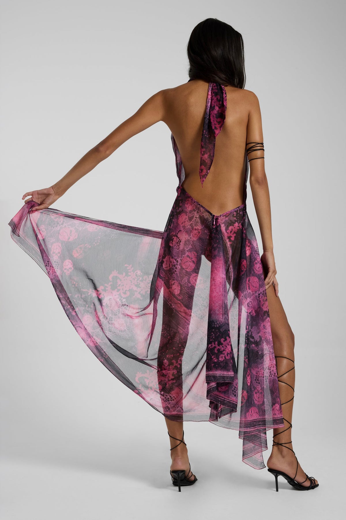 Rivon Backless Chiffon Scarf Dress