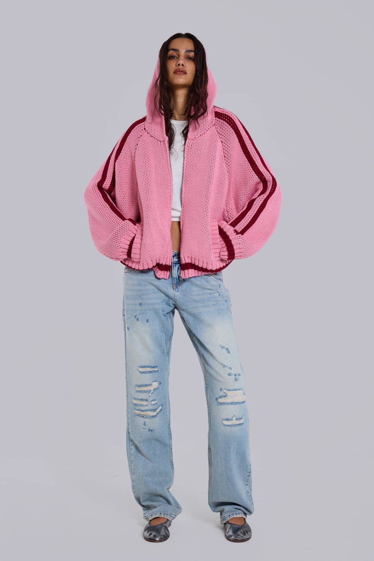 Nellie Pink Hooded Knit Cardigan
