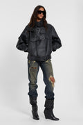 Haden Belted Funnel PU Leather Jacket