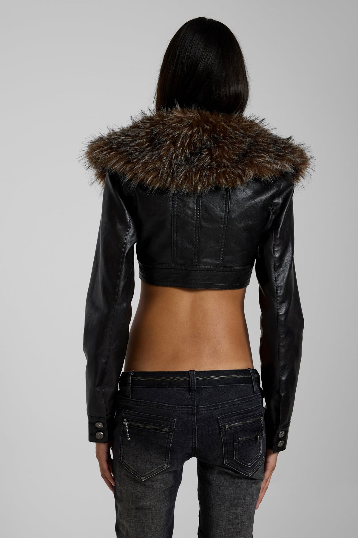 Anve Crop PU Leather Jacket