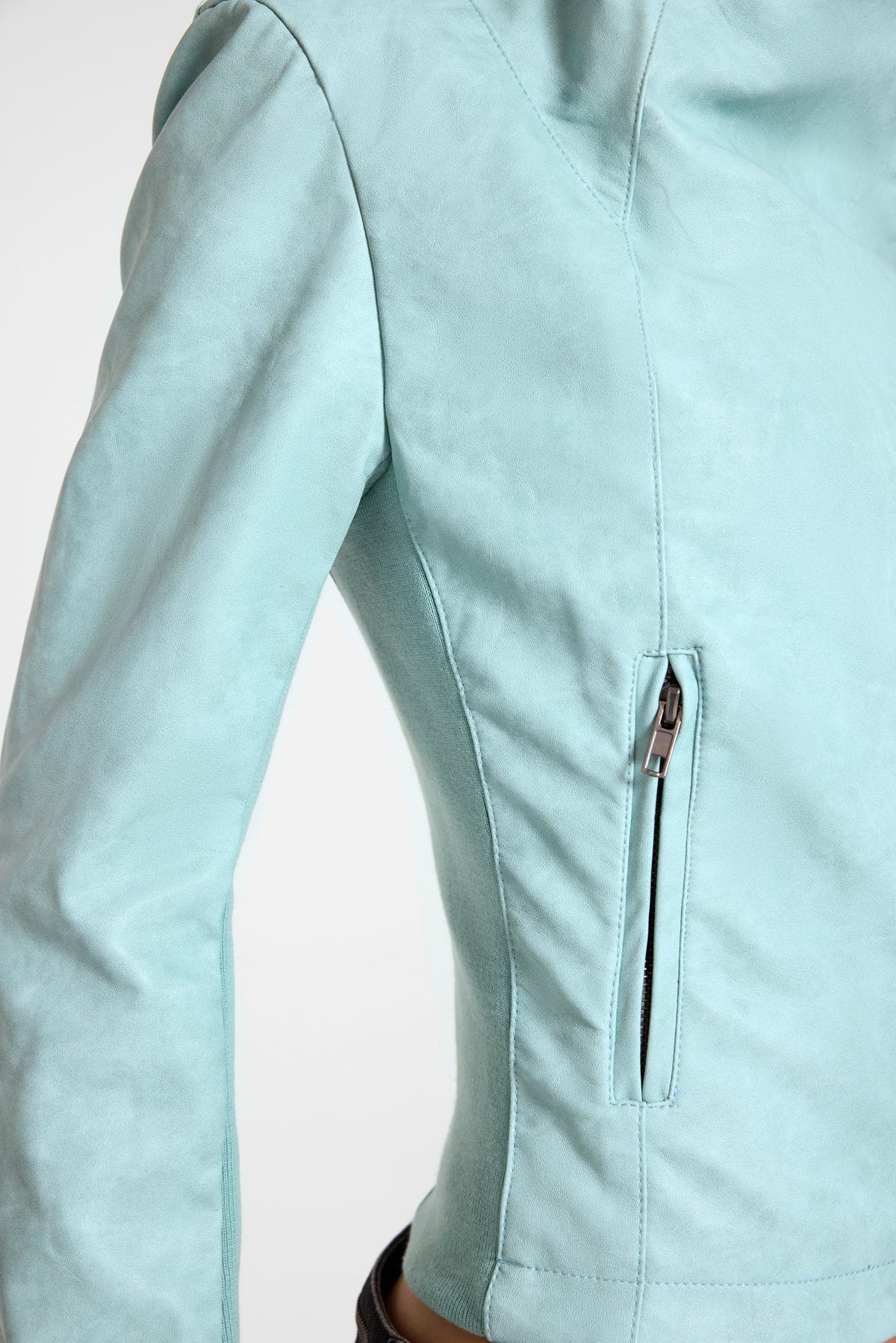 Cera PU Leather Funnel Jacket in Turquoise