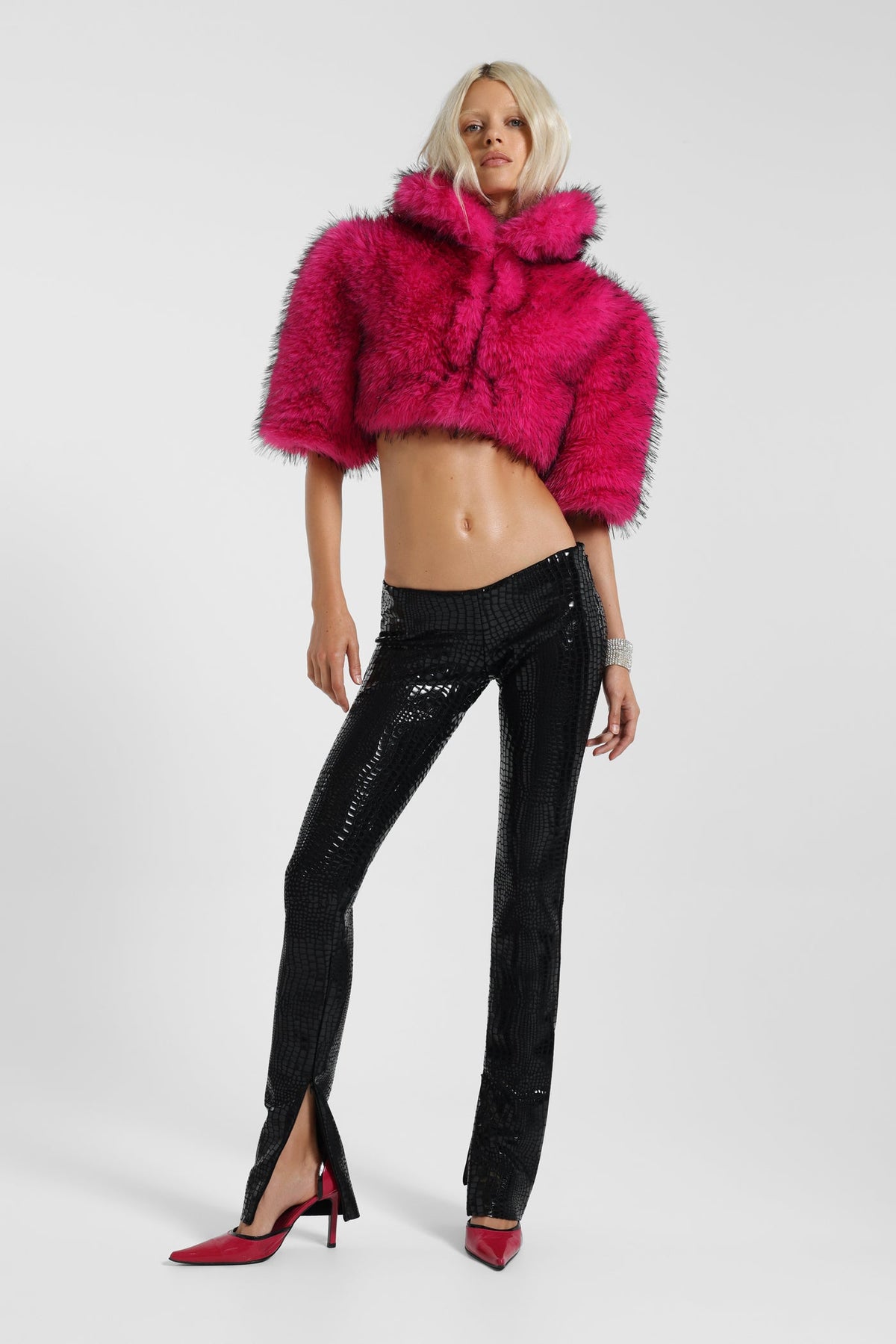 Avlon Faux Fur Crop Jacket in Pink