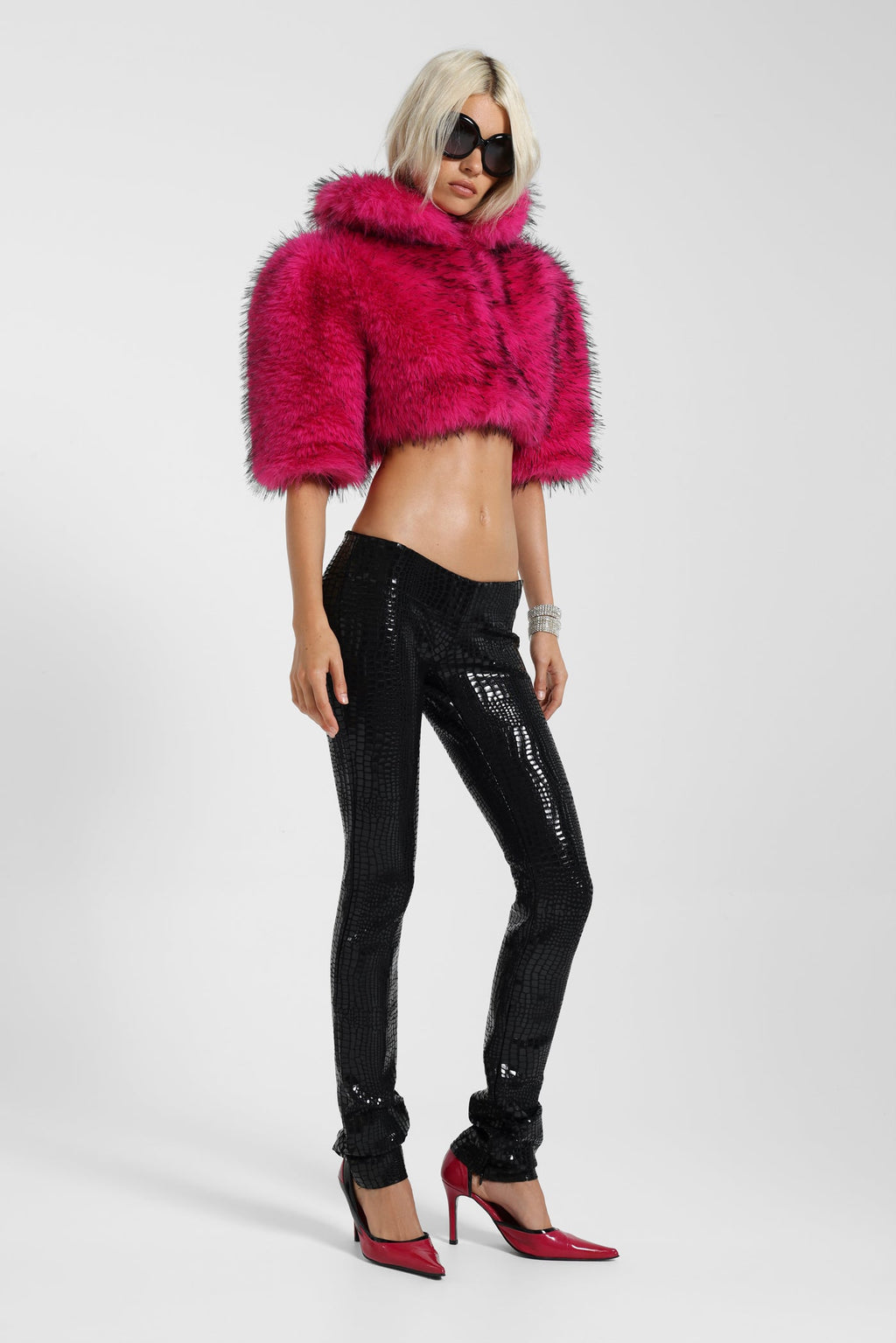 Avlon Faux Fur Crop Jacket in Pink