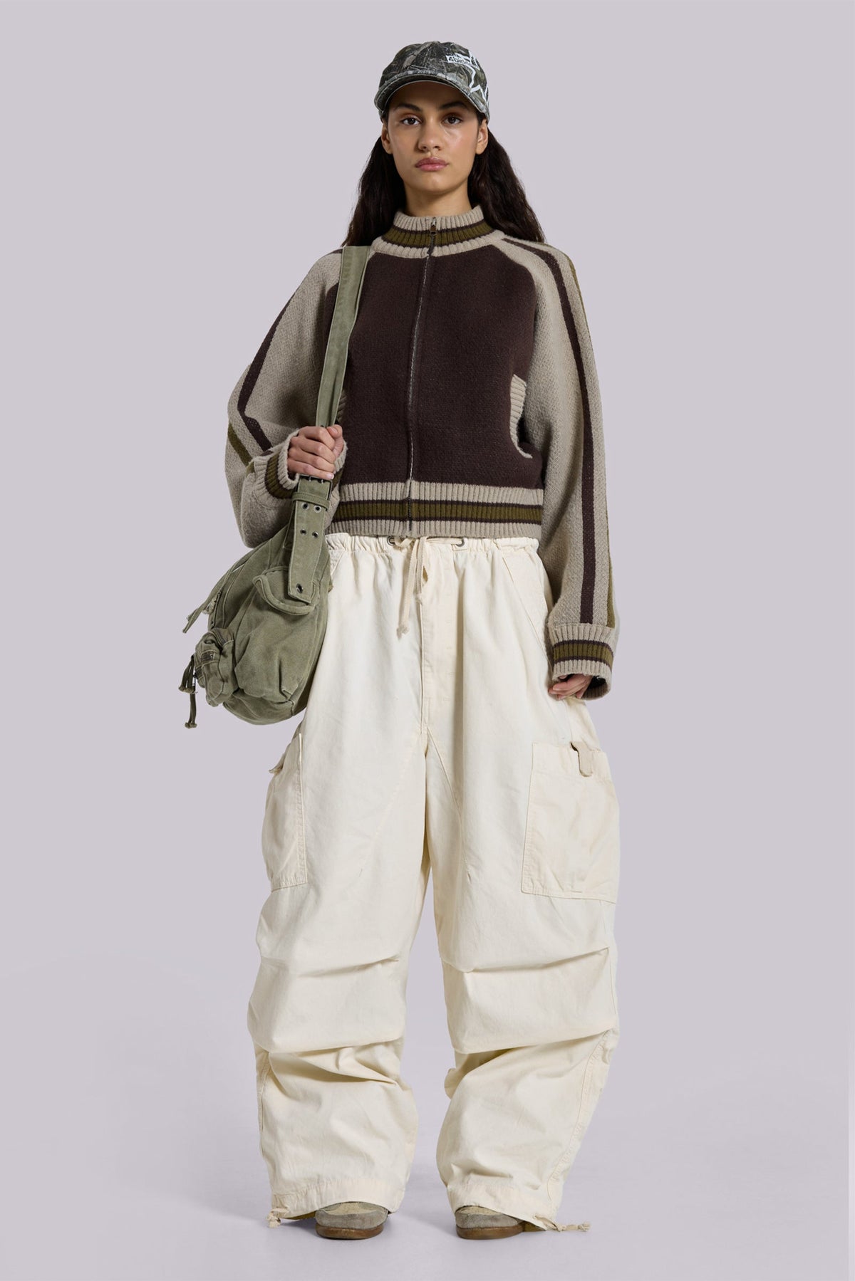 Ecru Parachute Cargo Pants
