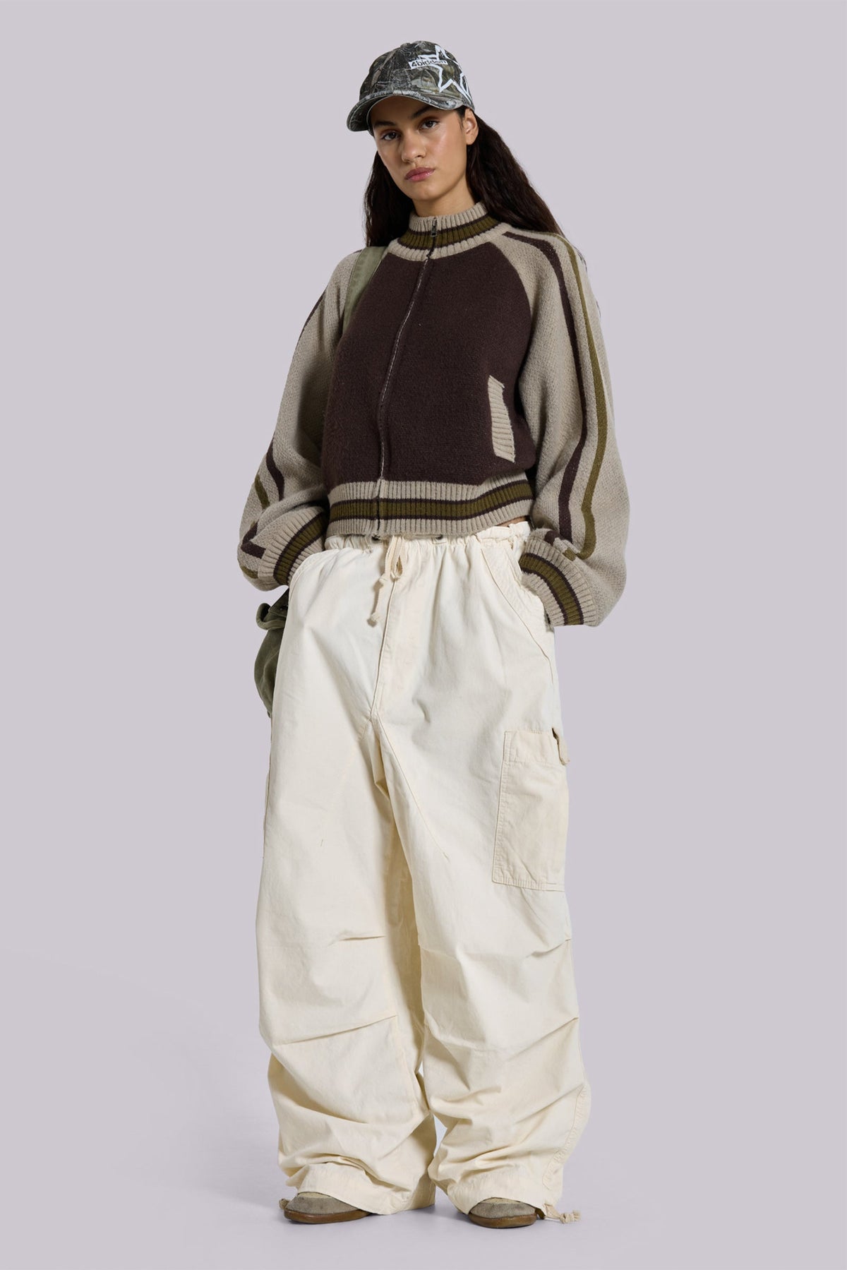 Ecru Parachute Cargo Pants