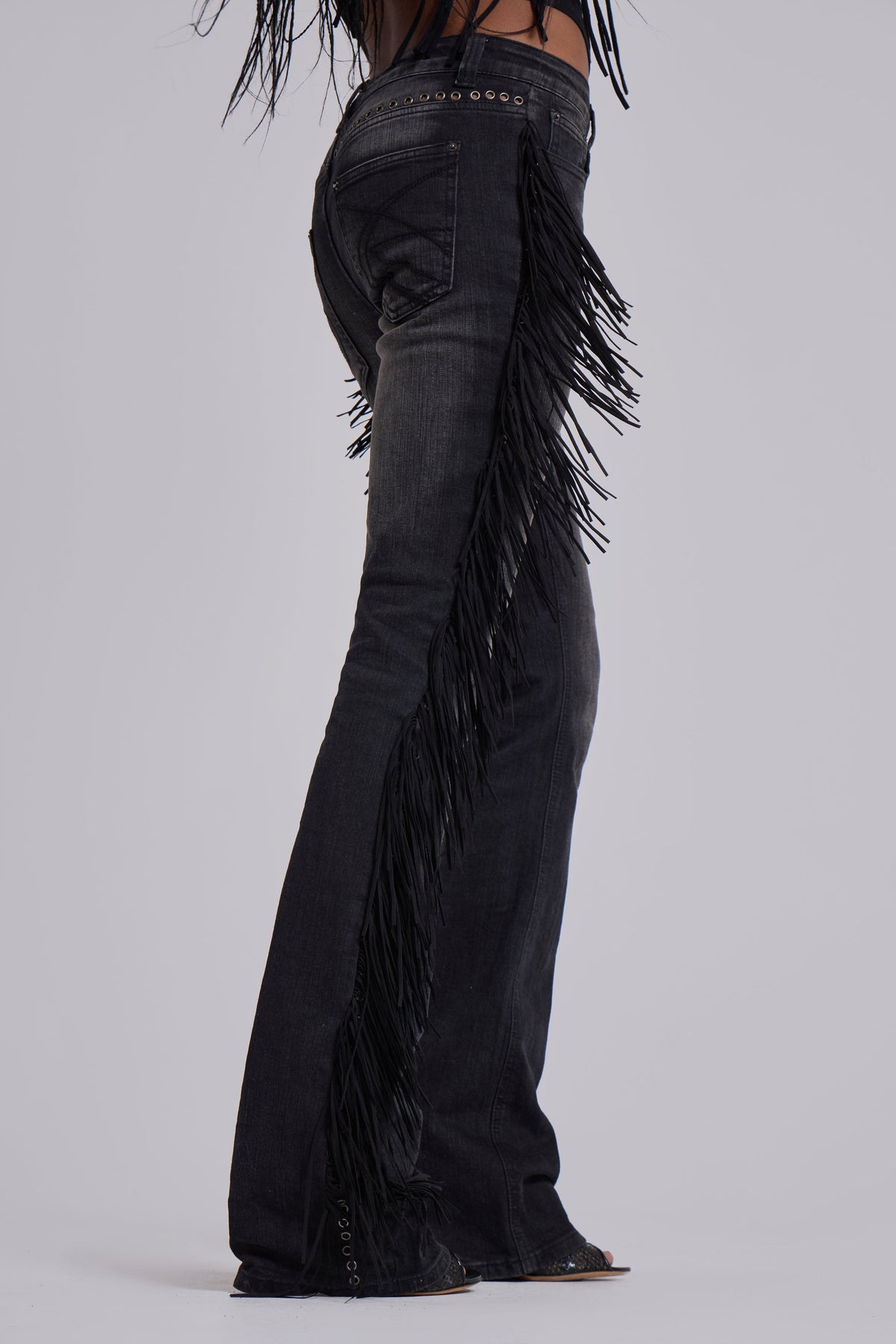 El Topo Fringe Bootcut Jeans in Black Wash
