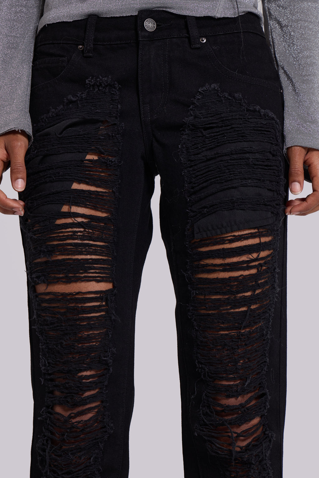 Zain Shredded Straight Jeans in Black