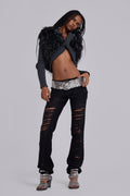 Zain Shredded Straight Jeans in Black