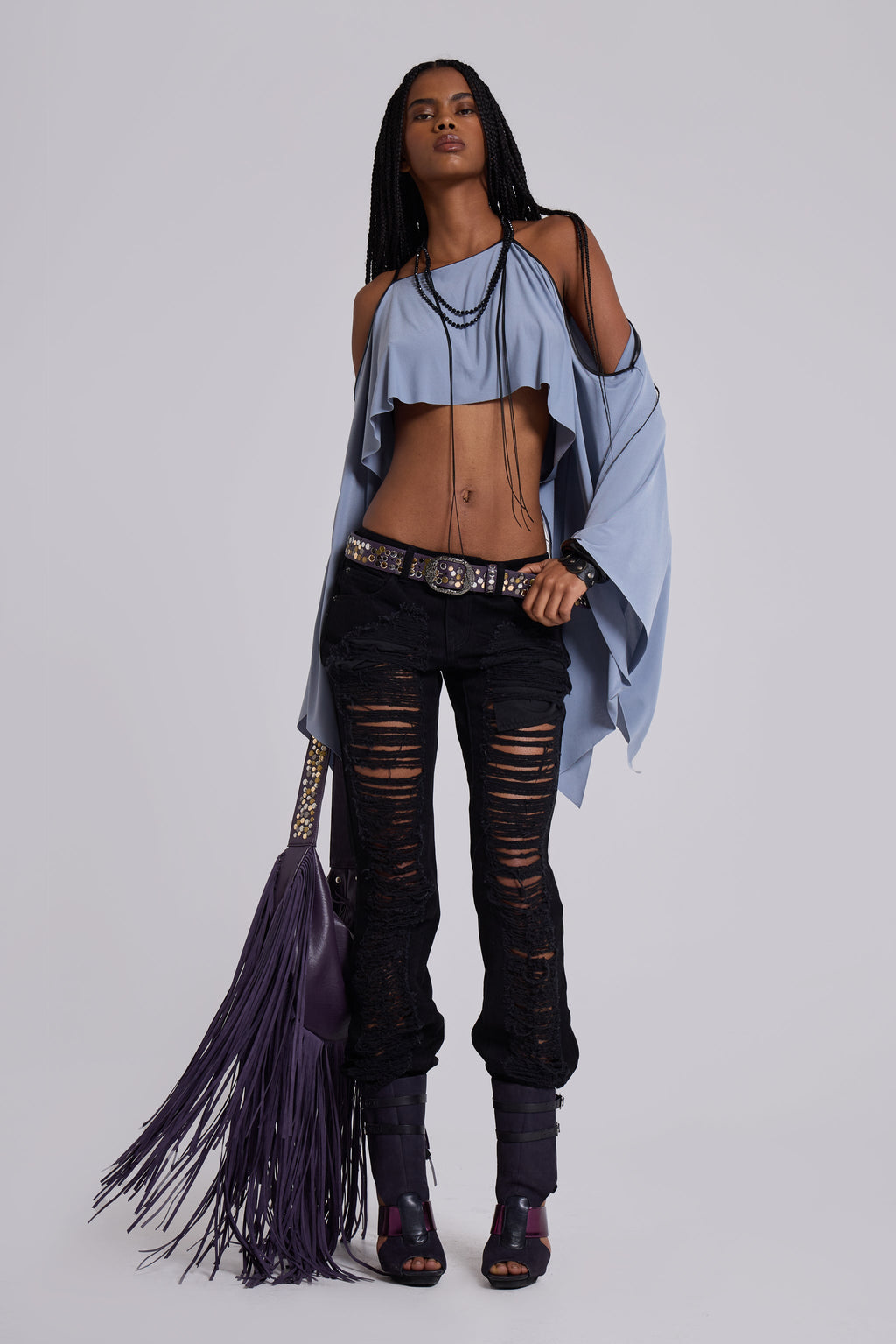 Zain Shredded Straight Jeans in Black