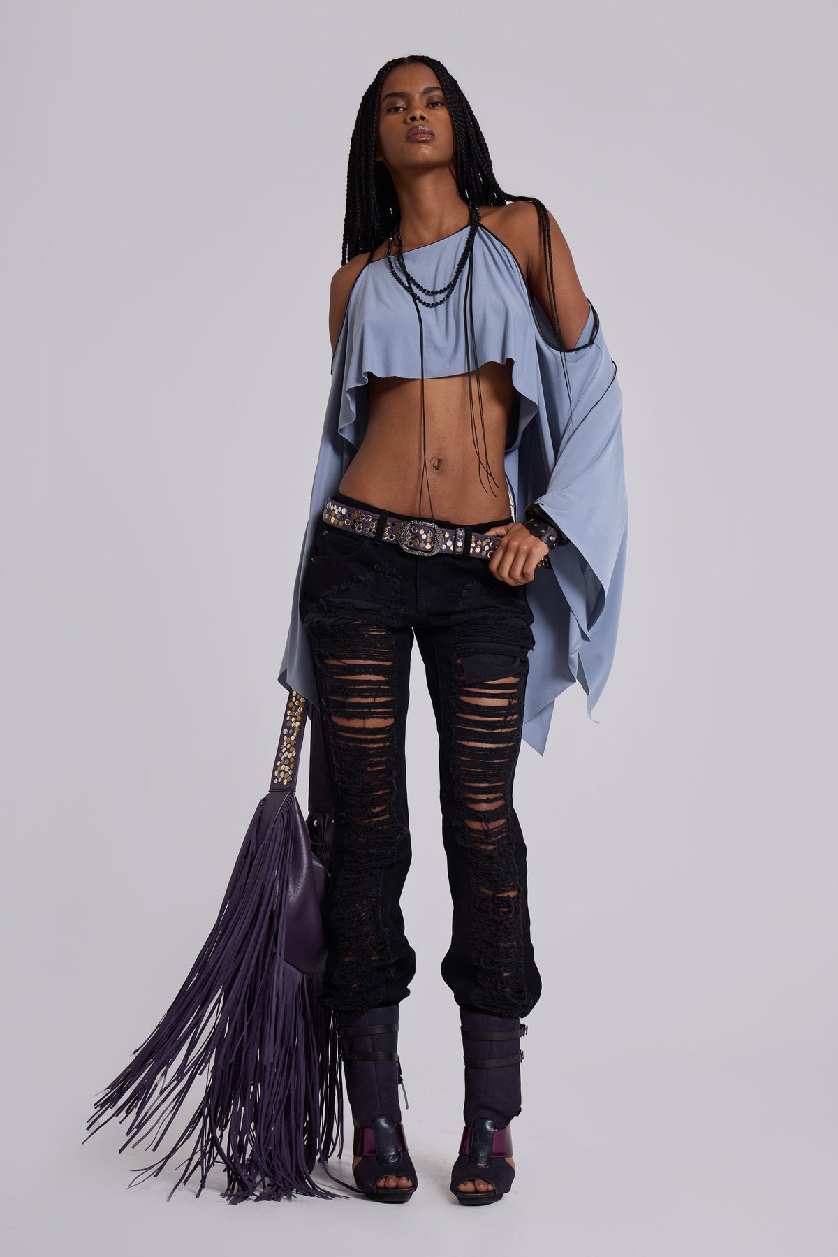Zain Shredded Straight Jeans in Black