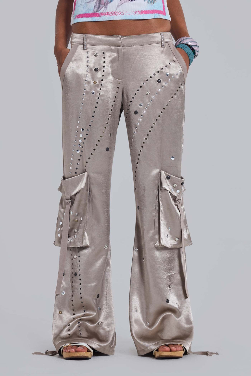Briony Studded Satin Cargo Trousers
