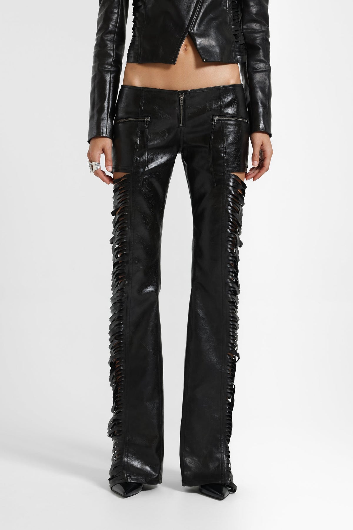 Norien Slashed PU Leather Trousers