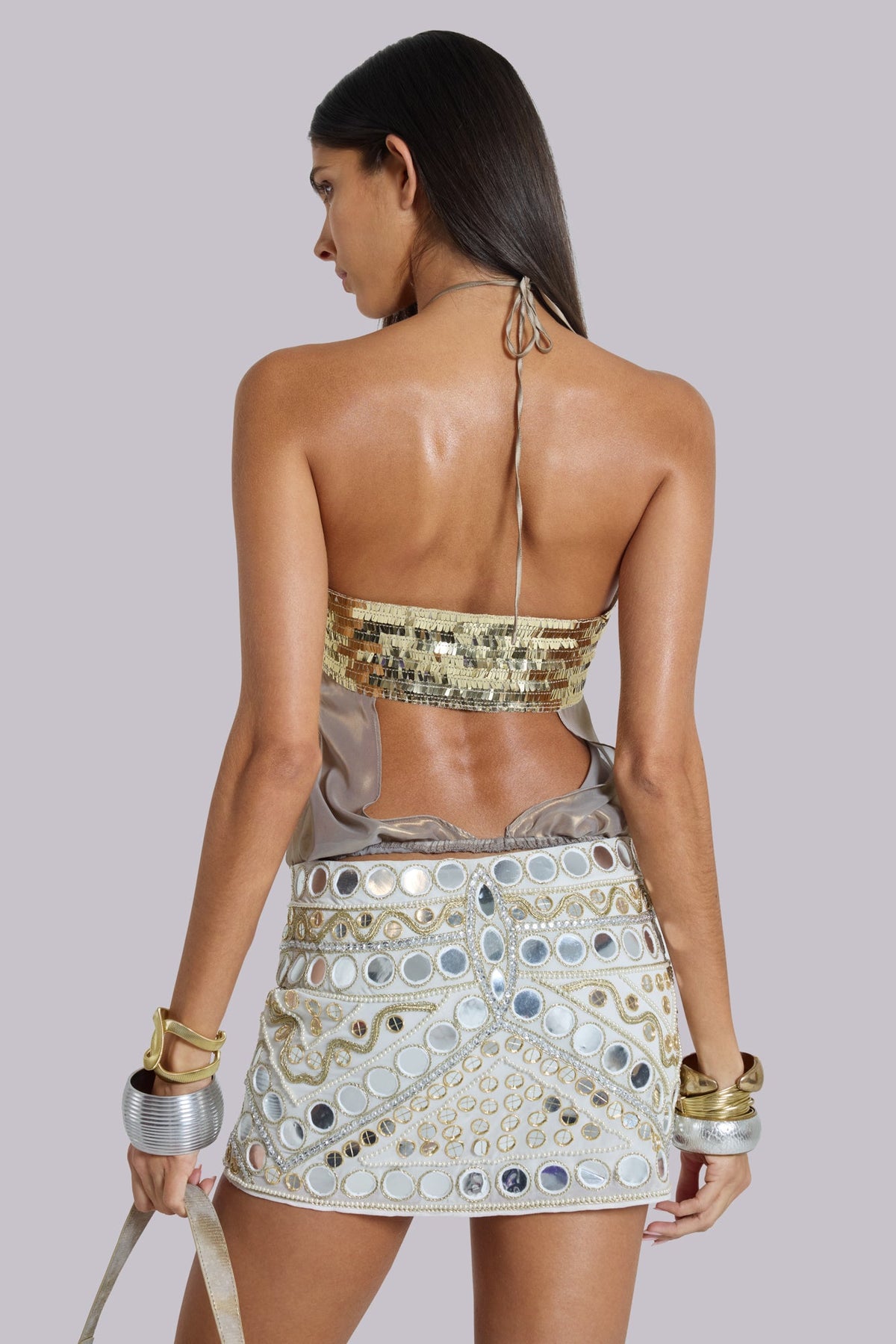 Chara Embellished Mirror Mini Skirt