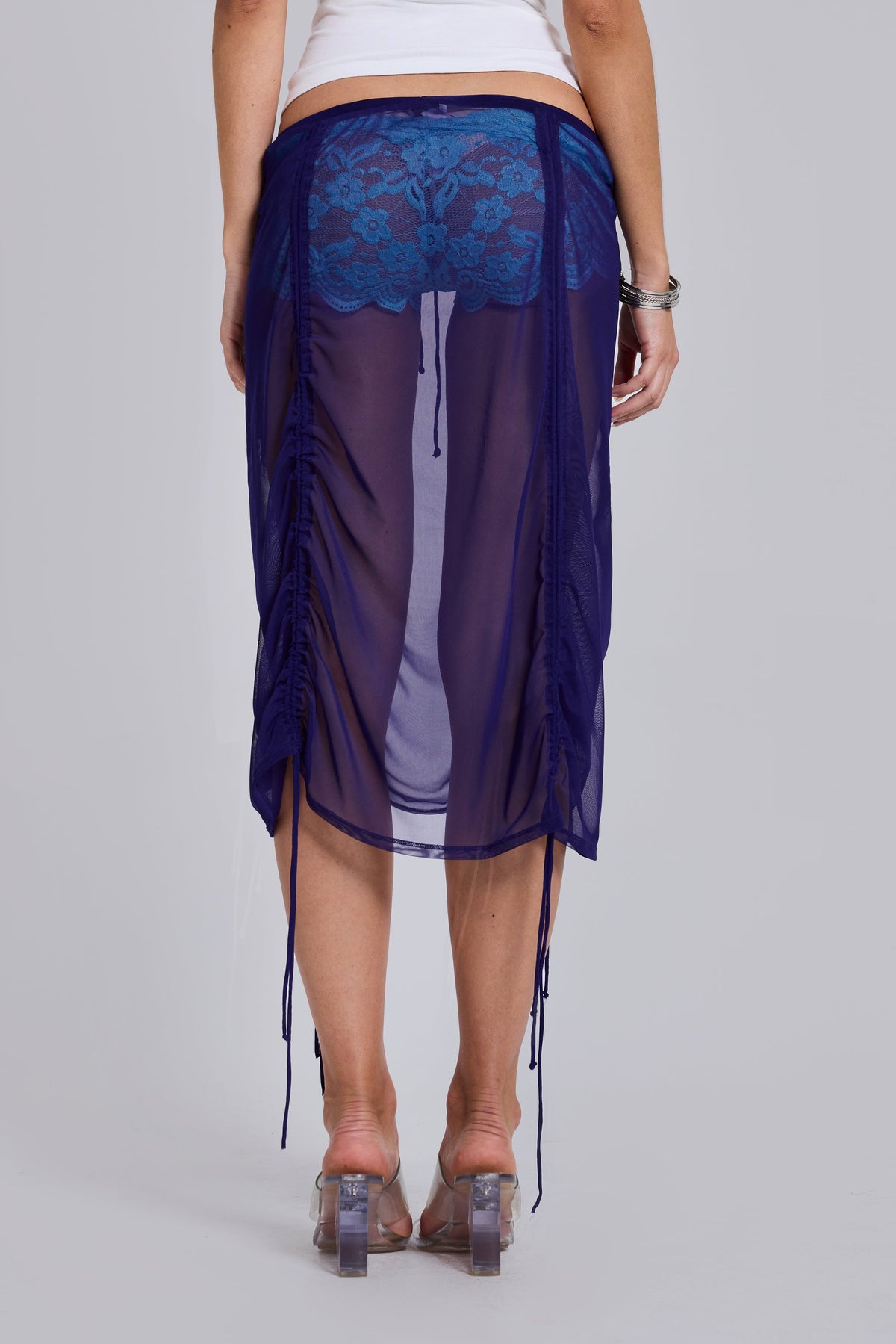 Velare Ruched Mesh Midi Skirt