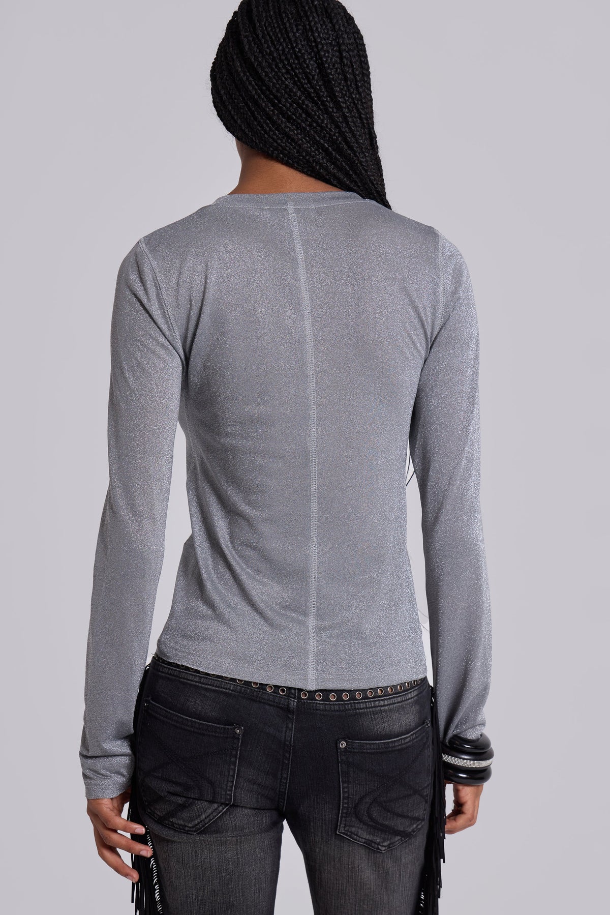 Top de manga larga Xeni Glitter plateado