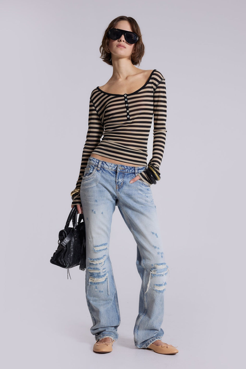 Sheer Henley Top In Stripe