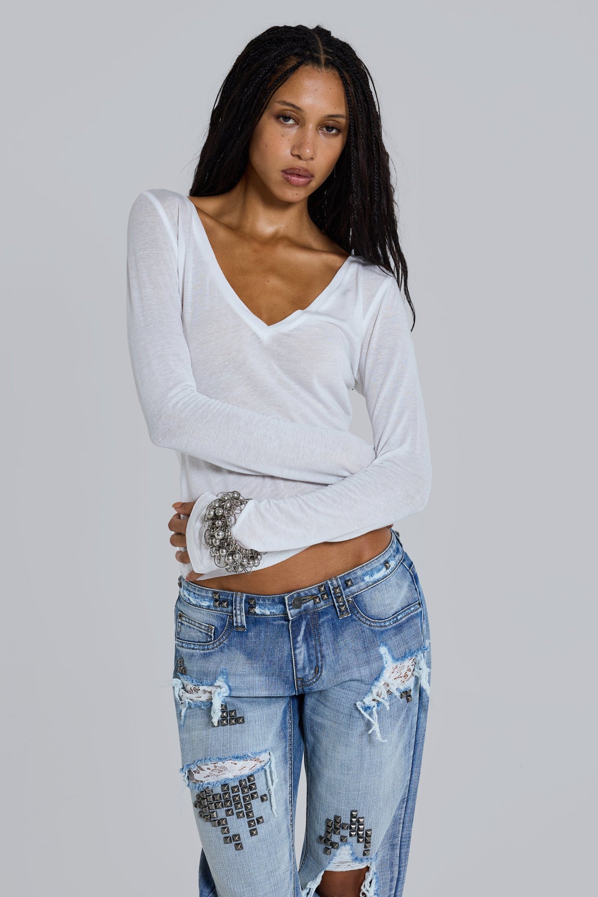 White Mist V Neck Top