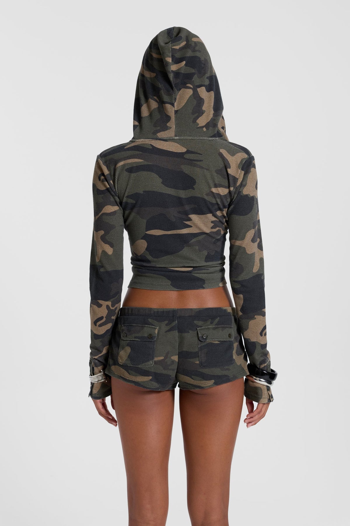 Janie Camo Waffle Hooded Henley