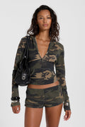 Janie Camo Waffle Hooded Henley