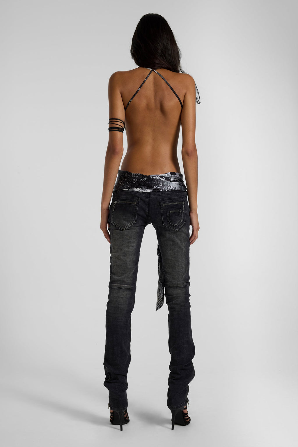 Ayla Satin Backless Plunge Wrap Top In Skull