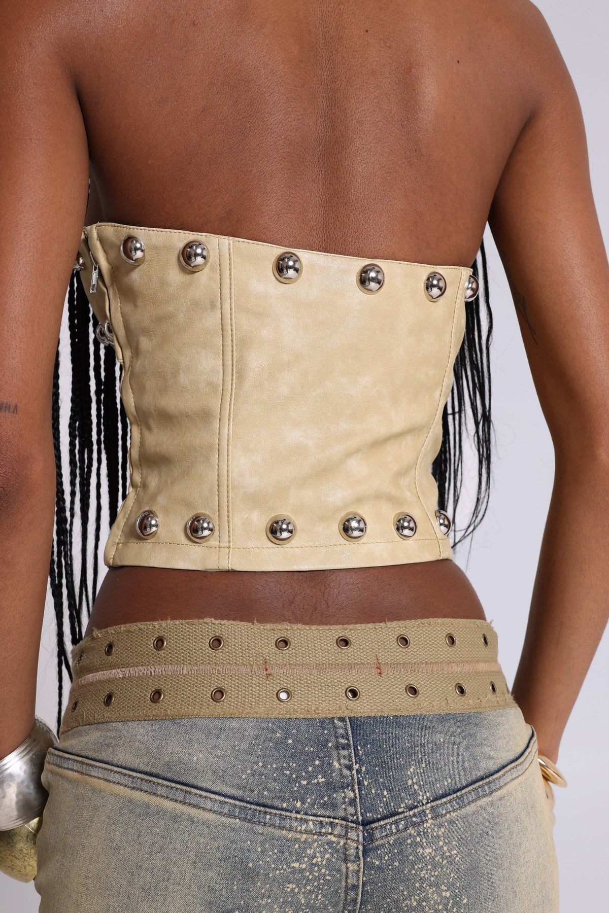 Vinta PU Leather Studded Corset Top