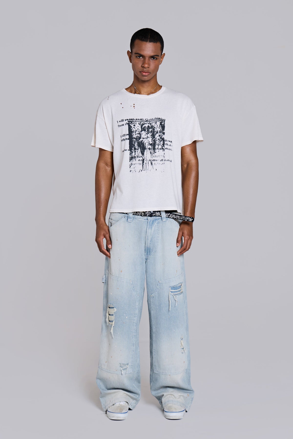 White Etching Cropped T-Shirt