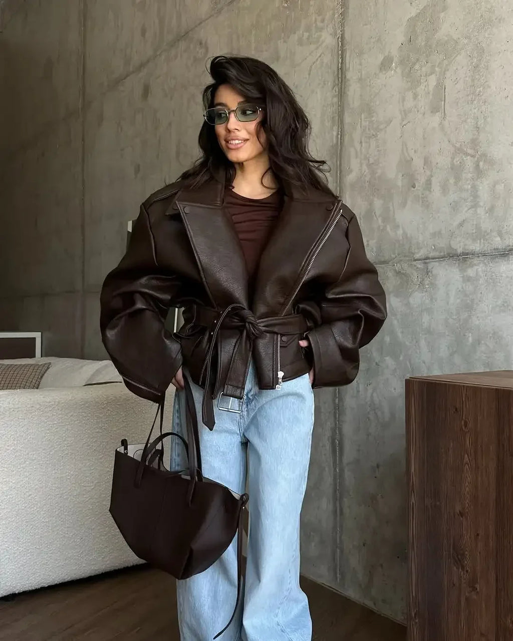 Monro | Chaqueta de cuero con cinturón