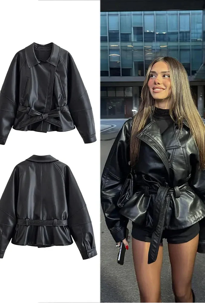 Eliona | Chaqueta de polipiel con cinturón