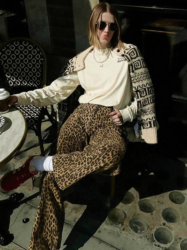 Jeana | Pantalones de leopardo de pierna ancha