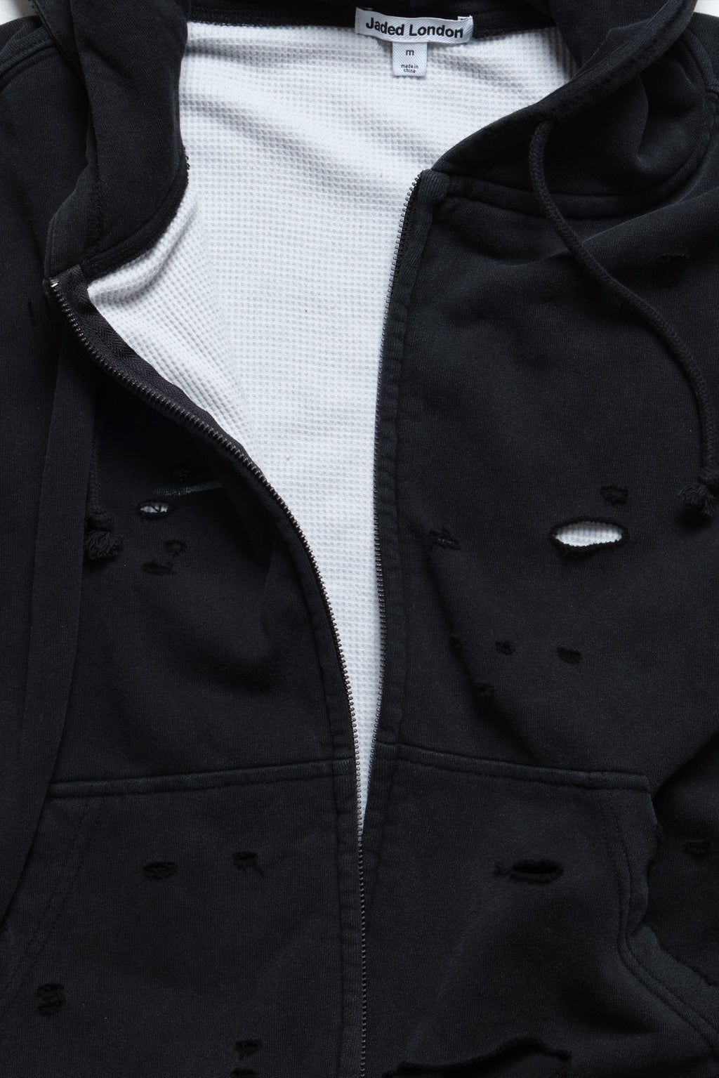 Sun Faded Waffle Zip Hoodie – Negro Lavado