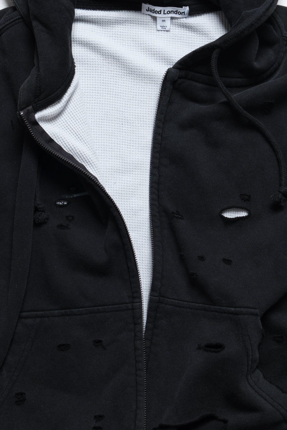 Sun Faded Waffle Zip Hoodie – Negro Lavado