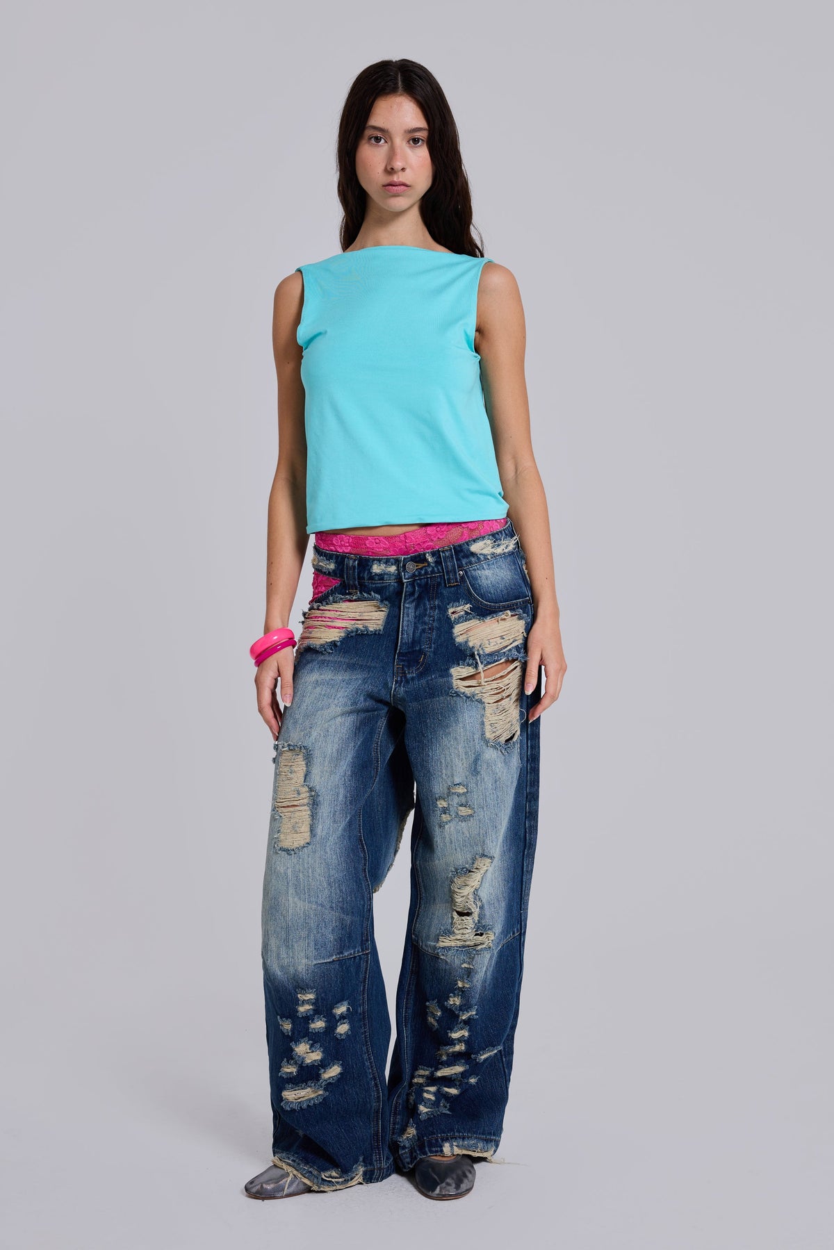 Top Evaryn Twist sin espalda turquesa