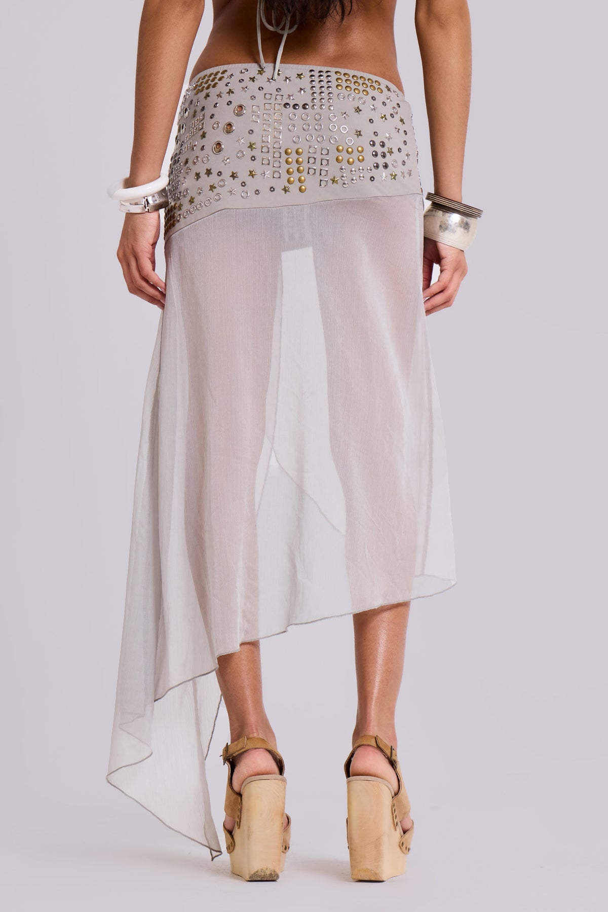 Xtal Studded Chiffon Midi Skirt