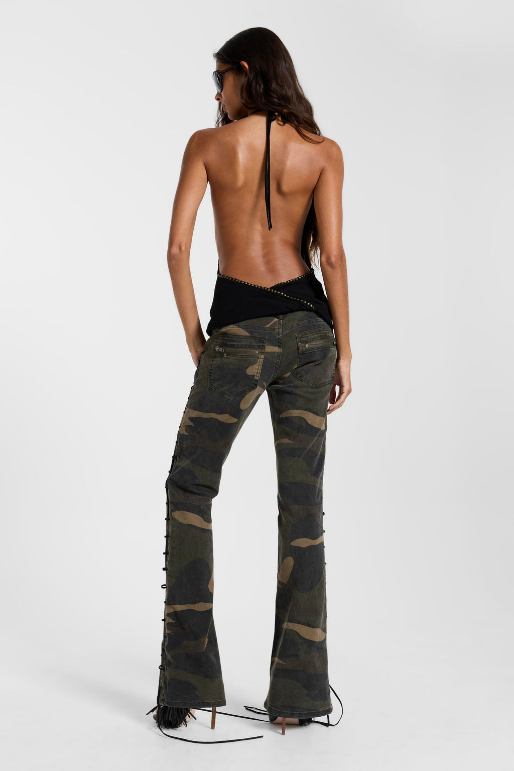 Tatiana Backless Studded Top in Black