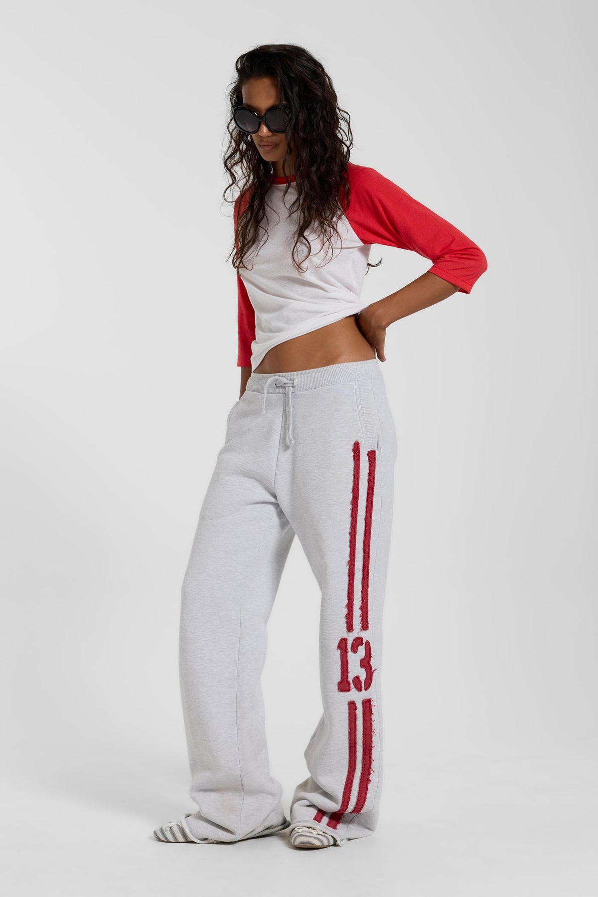 13 Stripe Straight Jogger in Grey Marl